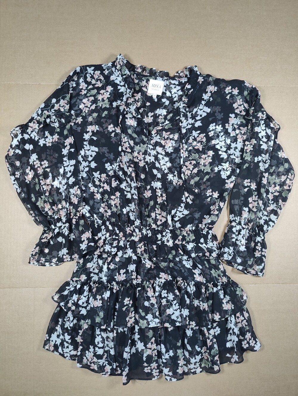 MISA Los Angeles Lolita Black Floral Tiered Ruffled Balloon Sleeve Dress Size M